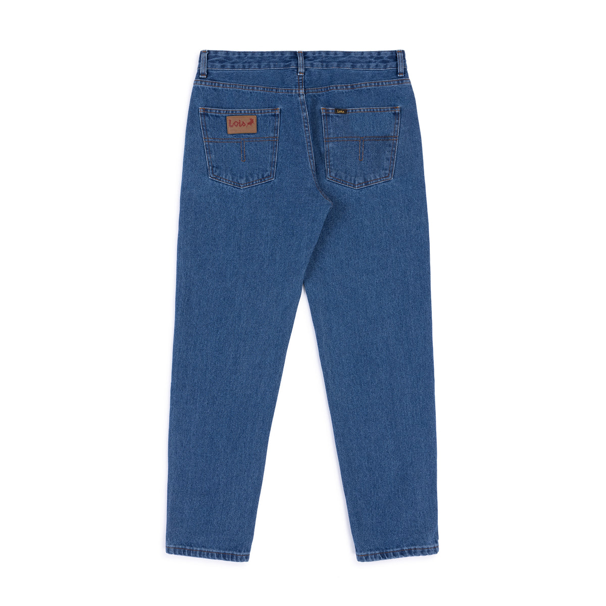 rear view of blue jeans on a white background